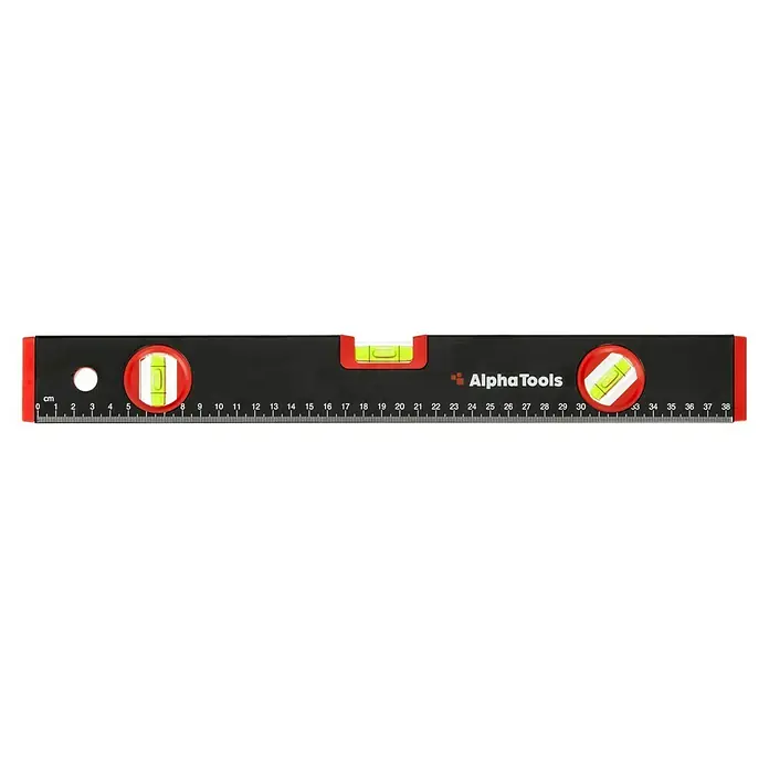 Alpha Tools Wasserwaagen-Set - 3 Stk. - Eine Wasserwaage von Alpha Tools mit Zentimeter-Skala für präzise Messungen im Handwerk und Heimwerken.