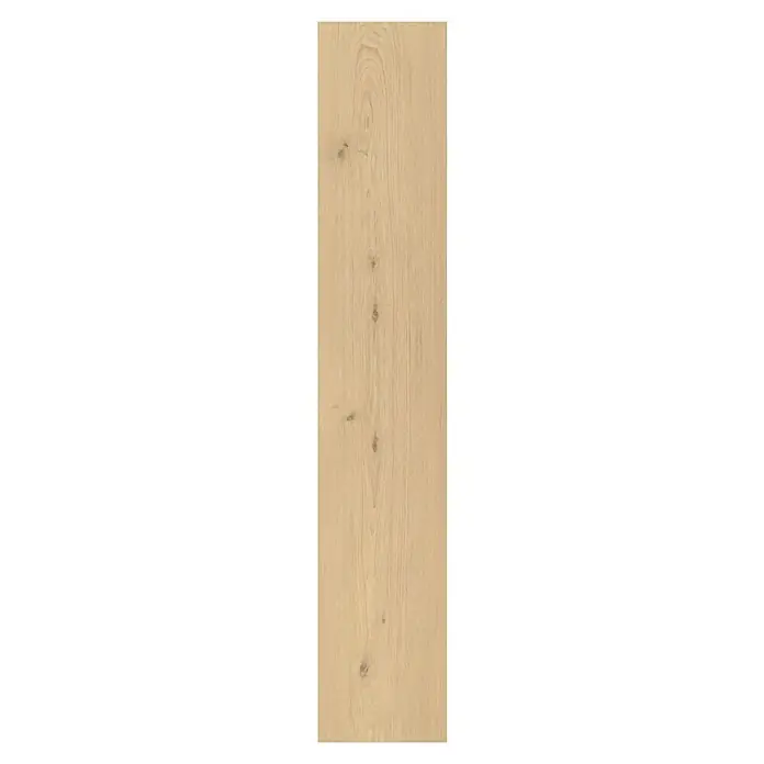 Parador Vinylboden Classic 2030 - Eiche Natural Mix hell Holzstruktur, Landhausdiele, 1.207 x 216 x 9,6 mm - Helles Holzbrett mit Maserung. Die Maserung verläuft vertikal und wird von kleinen Astlöchern unterbrochen. Ideal für Möbel oder Bodenbeläge.