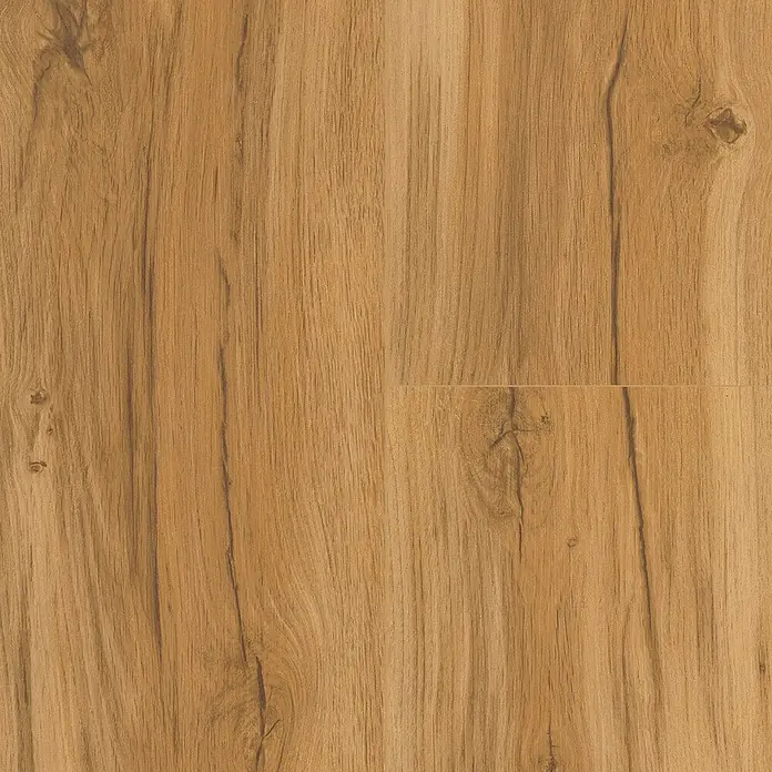 Parador Vinylboden Classic 2030 - Eiche Memory natur Gebürstete Struktur, Landhausdiele, 1.207 x 216 x 9,6 mm - Nahaufnahme eines Laminatbodens mit Holzmaserung in warmen Farbtönen, der eine natürliche und einladende Atmosphäre ausstrahlt.