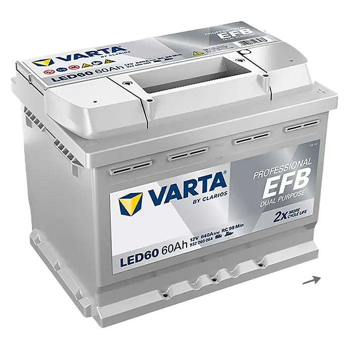 Varta Bootsbatterie Professional EFB LED60 - Kapazität: 60 Ah, 12 V - Eine Varta Professional EFB LED60 60Ah Autobatterie für zuverlässige Leistung und längere Lebensdauer, ideal für moderne Fahrzeuge.