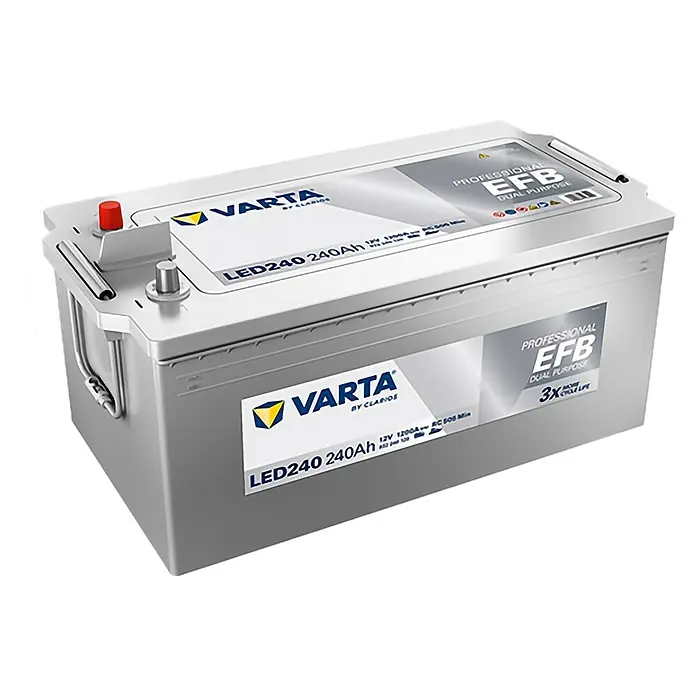 Varta Bootsbatterie Professional EFB LED240 - Kapazität: 240 Ah, 12 V - Das Bild zeigt eine Varta Professional EFB Dual Purpose Batterie LED240 240Ah, ideal für anspruchsvolle Anwendungen und lange Lebensdauer.