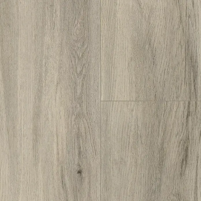 Parador Vinylboden Basic 30 - Eiche pastellgrau Holzstruktur, Landhausdiele, 1.207 x 216 x 9,4 mm - Hochauflösendes Bild einer Parkettoberfläche in hellen Grautönen mit sichtbarer Holzstruktur und Maserung.