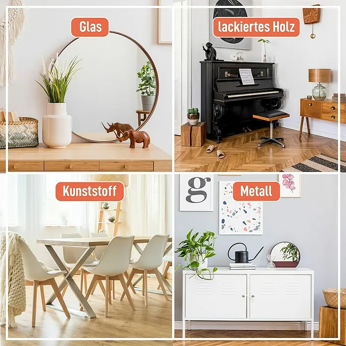 Poliboy Feuchttücher Staubstopper - 24 -tlg. - Wohnraumgestaltung mit Glas, lackiertem Holz, Kunststoff und Metall.