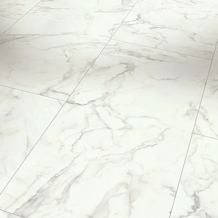 Parador Designboden Modular One - Marmor Eos weiß, Landhausdiele, 853 x 400 x 8 mm - Marmorfliesenmuster für den Innenbereich. Das Dekor besteht aus hellen Marmorfliesen mit linearen Details und eleganter Oberfläche.