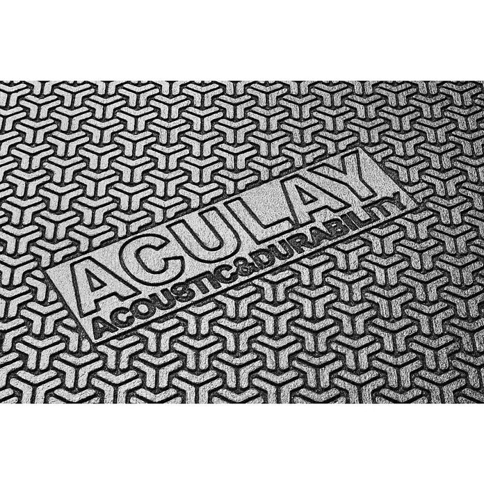 Vinylboden SPC Silent - Takeda Eiche, Landhausdiele, 1.220 x 229 x 5,3 mm - Nahaufnahme eines Aculay-Akustikprodukts mit einem einzigartigen Y-förmigen Muster für Schallabsorption und Haltbarkeit.