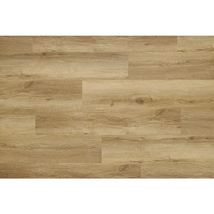 Vinylboden SPC Silent - Tucson Eiche, Landhausdiele, 1.220 x 229 x 5,3 mm - Nahaufnahme von hellbraunem Laminatboden mit Holzmaserung, ideal für moderne Innenräume.