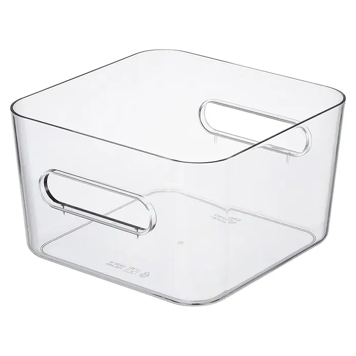 SmartStore Vorratsdose Compact - L x B x H: 20 x 20 x 12 cm, Kunststoff, Transparent - Transparenter, quadratischer Aufbewahrungsbehälter mit praktischen Griffen zur einfachen Organisation und Lagerung von Gegenständen.
