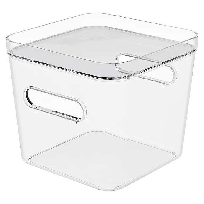 SmartStore Vorratsdose Compact - L x B x H: 20 x 20 x 16 cm, Kunststoff, Transparent - Klare Aufbewahrungsbox mit Griffen, ideal für die Organisation im Haushalt und Büro. Das transparente Design sorgt für einen schnellen Überblick.