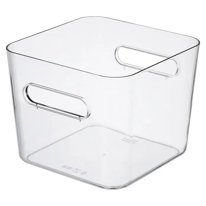 SmartStore Vorratsdose Compact - L x B x H: 20 x 20 x 16 cm, Kunststoff, Transparent - Transparenter Aufbewahrungskorb aus Kunststoff mit praktischen Griffen für einfache Organisation und Aufbewahrung im Haushalt.