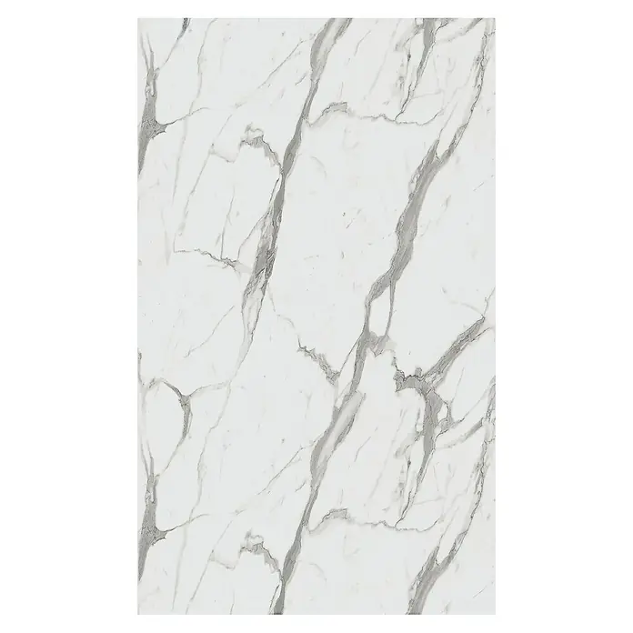 Wetwall Wandpaneel Elite - 16 x 242 cm, Calacatta Statuario, Abgerundete Kante - Elegante Marmorplatte in Weiß mit grauen Adern. Perfekt für stilvolle Innenräume und hochwertige Oberflächengestaltung, die jeden Raum aufwertet.