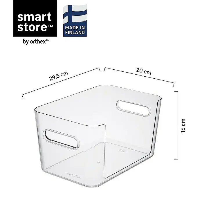 SmartStore Vorratsdose Compact Access - L x B x H: 20 x 29,5 x 16 cm, Kunststoff, Transparent - Abbildung einer transparenten SmartStore Aufbewahrungsbox aus Finnland mit den Maßen 29,5 x 20 x 16 cm.