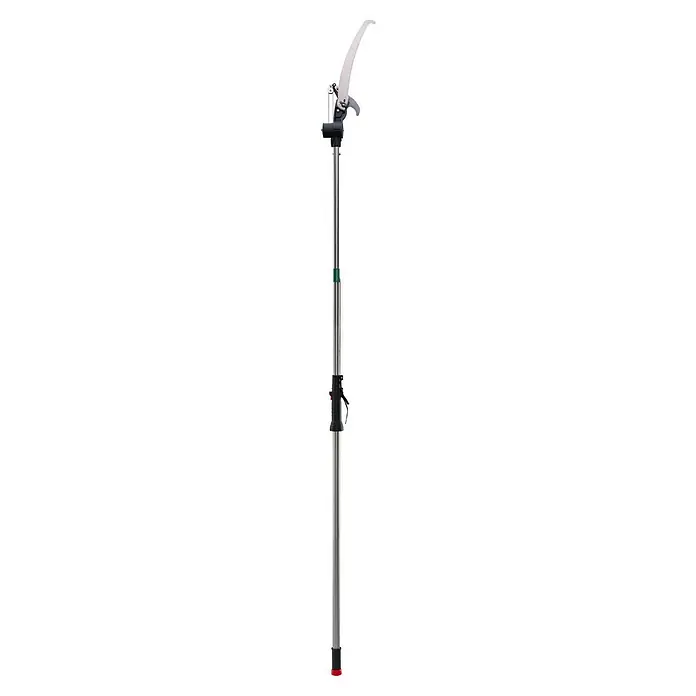 Gardol Teleskop-Astschere GDB32 Comfort - Längenverstellung: 199 cm - 275 cm, Schneidsystem Gartenschere: Bypass - Abbildung eines Stativs mit einer Halterung. Dieses ist aus Metall gefertigt und steht auf einem roten Sockel.