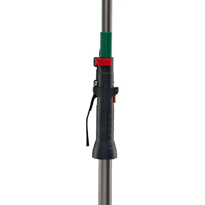 Gardol Teleskop-Astschere GDB32 Comfort - Längenverstellung: 199 cm - 275 cm, Schneidsystem Gartenschere: Bypass - Detailaufnahme einer verstellbaren Teleskopstange mit rotem und grünem Verstellmechanismus, ideal für Reinigungs- und Wartungsarbeiten.