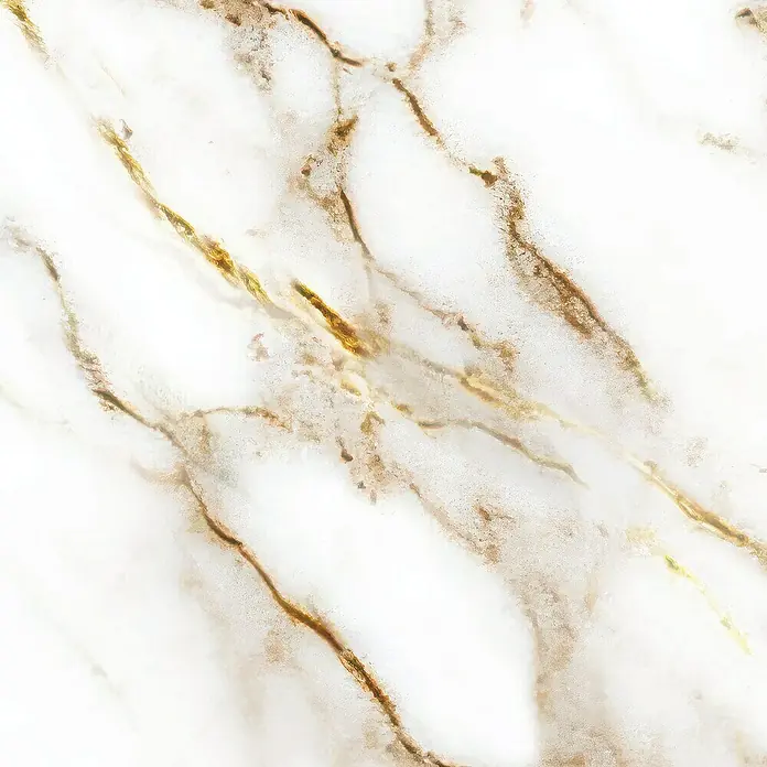 Wetwall Wandpaneel Alloy - 122 x 244 cm, Norris Marble - Nahaufnahme einer polierten Marmoroberfläche mit goldenen und braunen Adern für einen luxuriösen und eleganten Look.