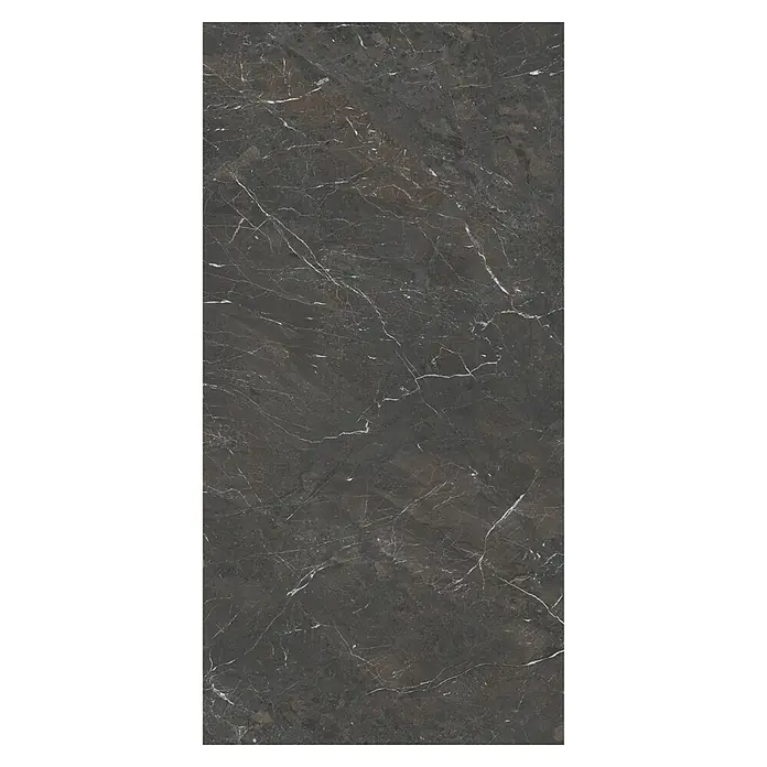 Wetwall Wandpaneel Elite - 16 x 242 cm, Rosso Levanto, Abgerundete Kante - Ein beeindruckendes Bild einer polierten Marmorfliese in dunklen Farbtönen mit auffälligen, weißen Maserungen.