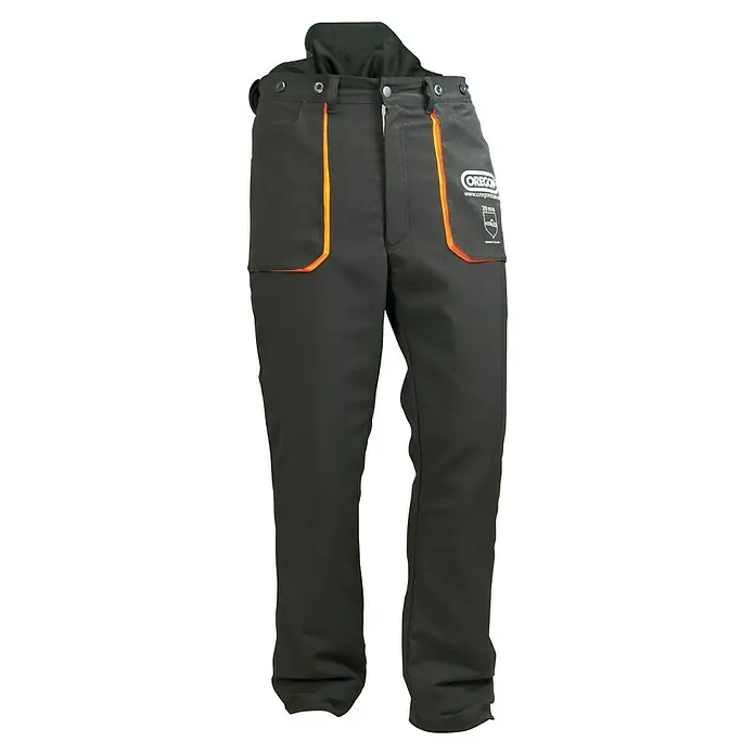Oregon Schnittschutzhose Yukon - S, Schwarz/Orange, Unisex - Schwarze Oregon-Schnittschutzhose mit orangen Details, die Sicherheit und Komfort bei der Arbeit bietet. Optimal für anspruchsvolle Aufgaben.