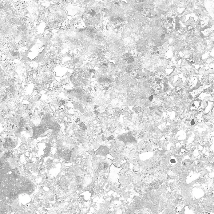 Wetwall Wandpaneel Elite - 16 x 242 cm, Terrazzo White, Abgerundete Kante - Nahaufnahme einer detailreichen, grauen Marmoroberfläche mit natürlichen Mustern und Texturen für elegante Innenräume.