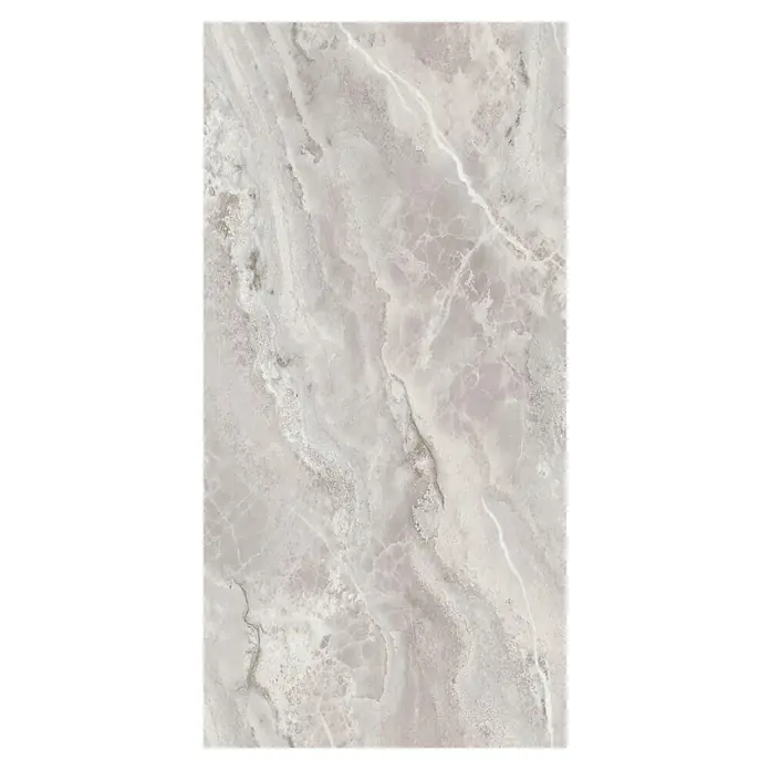 Wetwall Wandpaneel Elite - 16 x 242 cm, Onyx Grey, Abgerundete Kante - Elegantes Marmorfliesenmuster in sanften Grautönen mit zarten, weißen Adern für eine luxuriöse und zeitlose Gestaltung von Innenräumen.