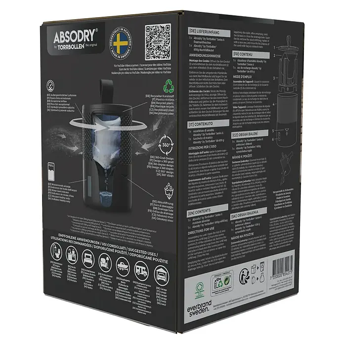 Absodry Duo Family Luftentfeuchter-Set Series 6 - 4 -tlg., Schwarz, Ø x H: 14,5 x 21 cm - Abbildung des Absodry Luftentfeuchters von Torrbollen, der Feuchtigkeit effizient aus Räumen entfernt & ein angenehmes Raumklima schafft.