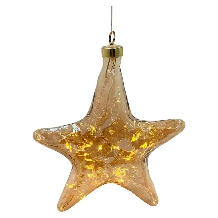 LED-Stern Organic - Durchmesser: 15 cm, Amber, Warmweiß - Dekorativer goldener Stern mit LED-Lichtern, perfekt für festliche Beleuchtung und als stimmungsvolle Dekoration für Weihnachten.