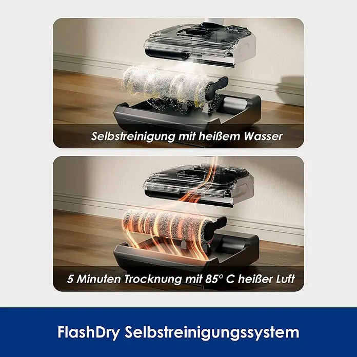 Tineco Akku-Nass-Trockensauger FLOOR ONE Switch S6 Stretch Plus - Saugkraft: 21.000 Pa, Akkulaufzeit: 40 min - 65 min, Wassertankvolumen: 0,8 l - Selbstreinigendes System mit heißem Wasser und 5-Minuten-Trocknung mit 85° C heißer Luft für den FlashDry-Selbstreinigungsmopp.