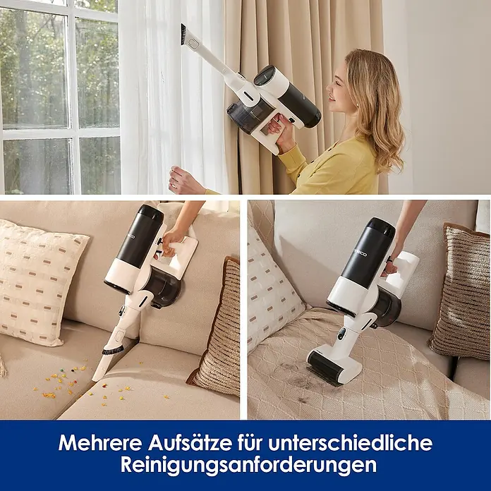 Tineco Akku-Nass-Trockensauger FLOOR ONE Switch S6 Stretch Plus - Saugkraft: 21.000 Pa, Akkulaufzeit: 40 min - 65 min, Wassertankvolumen: 0,8 l - Verschiedene Aufsätze für unterschiedliche Reinigungsanforderungen eines kabellosen Staubsaugers.