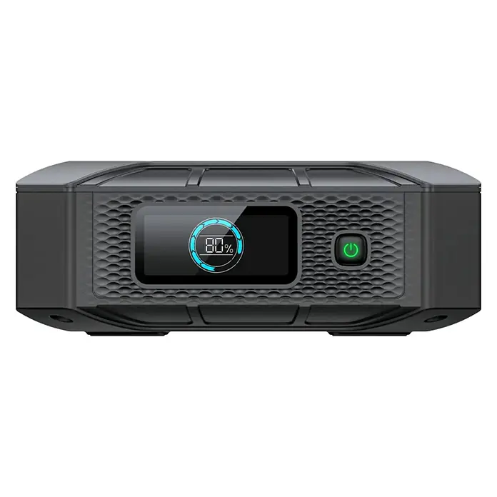 Bluetti Stromerzeuger X20 Power Bank für Laptop -  - Ein tragbarer Generator mit einem Display, das 80 % Akkuladung anzeigt, und einem grünen Netzschalter.