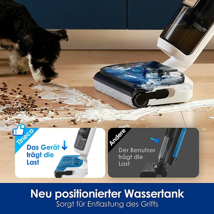 Tineco Akku-Nass-Trockensauger FLOOR ONE S5 Stretch Extreme - Saugkraft: 18.000 Pa, Akkulaufzeit: 40 min, Wassertankvolumen: 0,8 l - Der Tineco Bodenreiniger beseitigt mühelos Chaos mit seinem innovativen Wassertankdesign, das die Gewichtsverteilung optimiert.