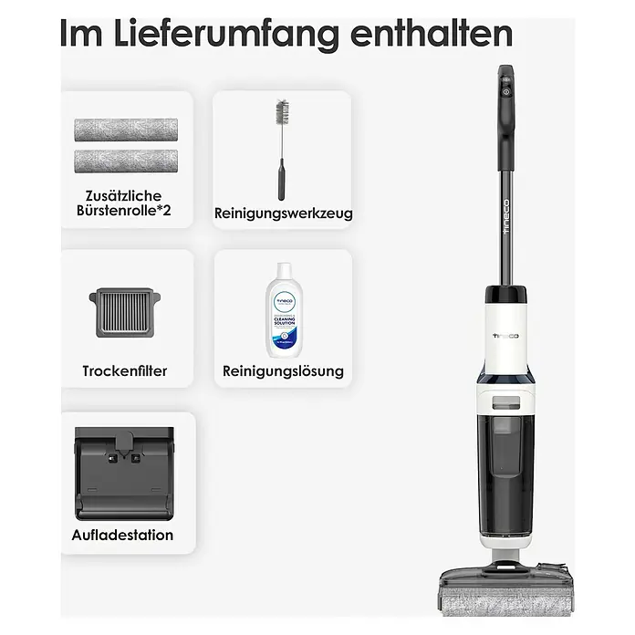 Tineco Akku-Nass-Trockensauger FLOOR ONE S5 Stretch Extreme - Saugkraft: 18.000 Pa, Akkulaufzeit: 40 min, Wassertankvolumen: 0,8 l - Lieferumfang des Tineco Bodenreinigers: Inklusive Bürstenrollen, Reinigungszubehör, Trockenfilter, Reinigungslösung und Ladestation.