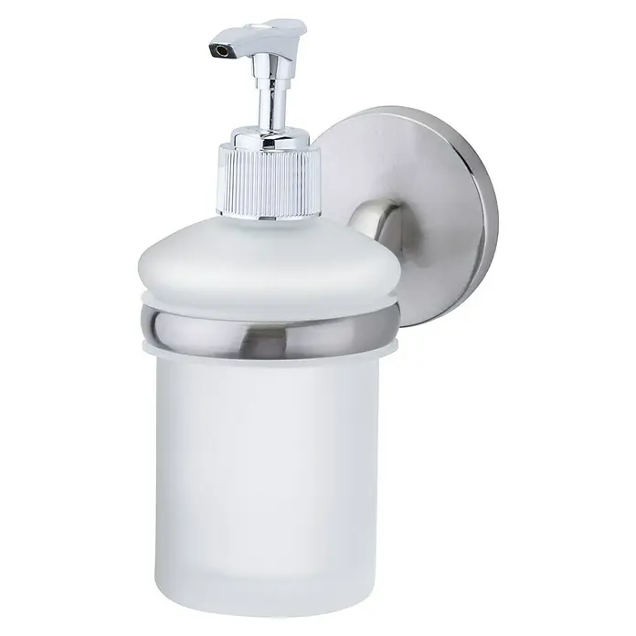 Fackelmann Fusion Seifenspender - Glas, Silber - Wandmontierter Seifenspender mit mattiertem Glasbehälter und poliertem Chromspender für Badezimmer oder Küche.