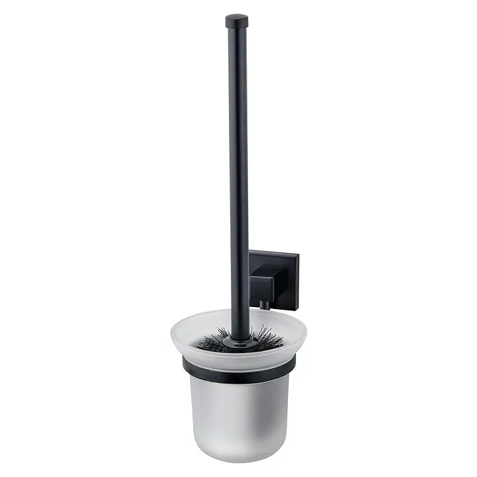 Fackelmann New York WC-Bürstengarnitur - Metall, Schwarz - Ein elegantes, an der Wand montiertes WC-Bürstengarnitur in Schwarz mit mattiertem Glasbehälter, das Badezimmer-Accessoire für Sauberkeit und Stil.
