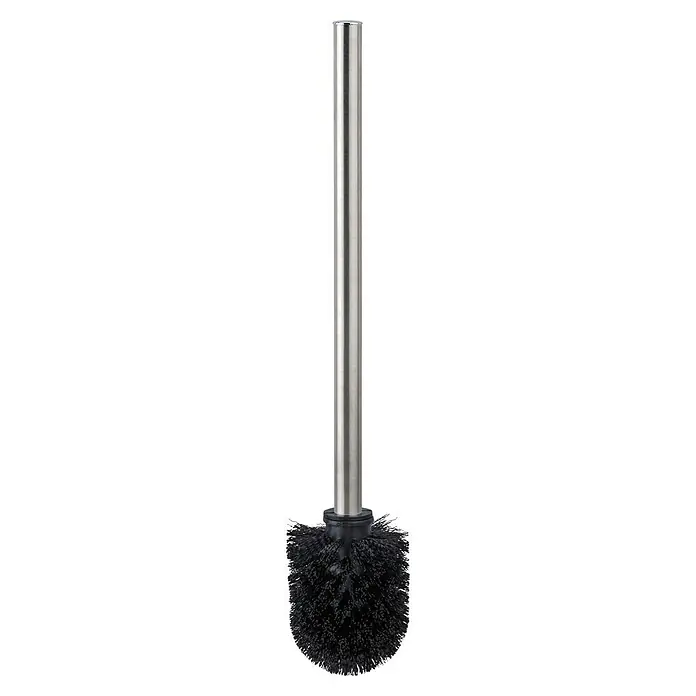 Fackelmann Fusion Ersatzbürste - 75 x 375 mm, Metall, Schwarz - Hier ist eine Nahaufnahme einer Toilettenbürste mit einem langen, schlanken, silbernen Griff und schwarzen Borsten, die einen sauberen und praktischen Touch verleihen.
