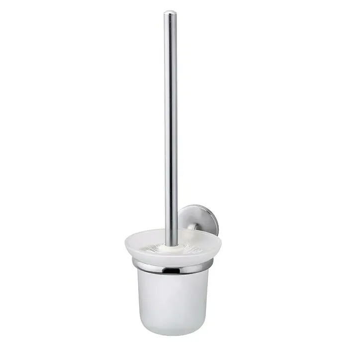 Fackelmann Fusion WC-Bürstengarnitur - Glas, Silber - Toilettenbürstengarnitur mit weißem Behälter und verchromtem Griff für jedes Badezimmer.