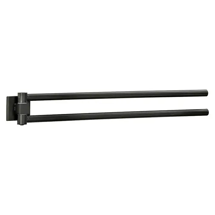 Fackelmann New York Handtuchstange - Schwarz, Länge: 470 mm - Eine Nahaufnahme einer schwarzen, schwenkbaren Handtuchstange, die Funktionalität und modernes Design für jedes Badezimmer vereint.