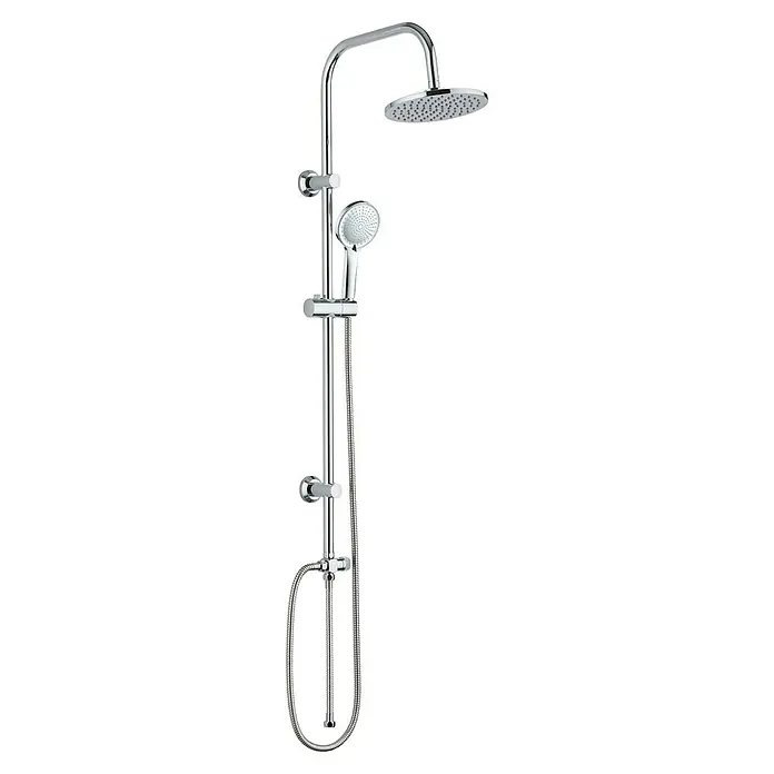 Rousseau Sistema de ducha Tulum - Con selector, Número de tipos de chorro: 3 ud., Cromo - Imagen de un panel de ducha con rociador y teleducha en cromo. Diseño elegante para un baño moderno.