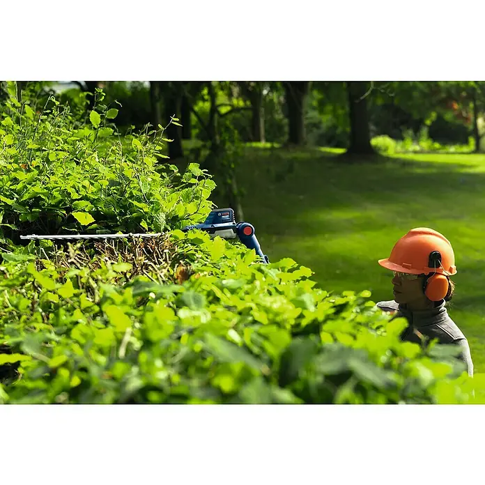 Bosch Professional AMPShare 18V Teleskop-Heckenschere GHE18V-50 FP - 18 V, Li-Ionen, Anzahl Akkus: Ohne Akku - Die Bosch Heckenschere im Einsatz, eine zuverlässige Wahl für präzise Gartenarbeit. Perfekt für den Formschnitt von Hecken und Büschen.
