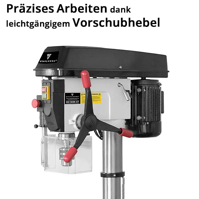 STAHLWERK Bohrmaschine BD-1500 ST Standbohrmaschine 1.500 W Leistung -  - Präzises Arbeiten mit der STAHLWERK Tischbohrmaschine BD-1500 ST, dank leichtgängigem Vorschubhebel.