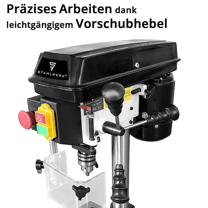STAHLWERK Bohrmaschine BD-350 ST Säulenbohrmaschine 350W Leistung -  - Präzises Arbeiten dank der Stahlwerk Bohrmaschine mit leichtgängigem Vorschubhebel für exakte Ergebnisse.