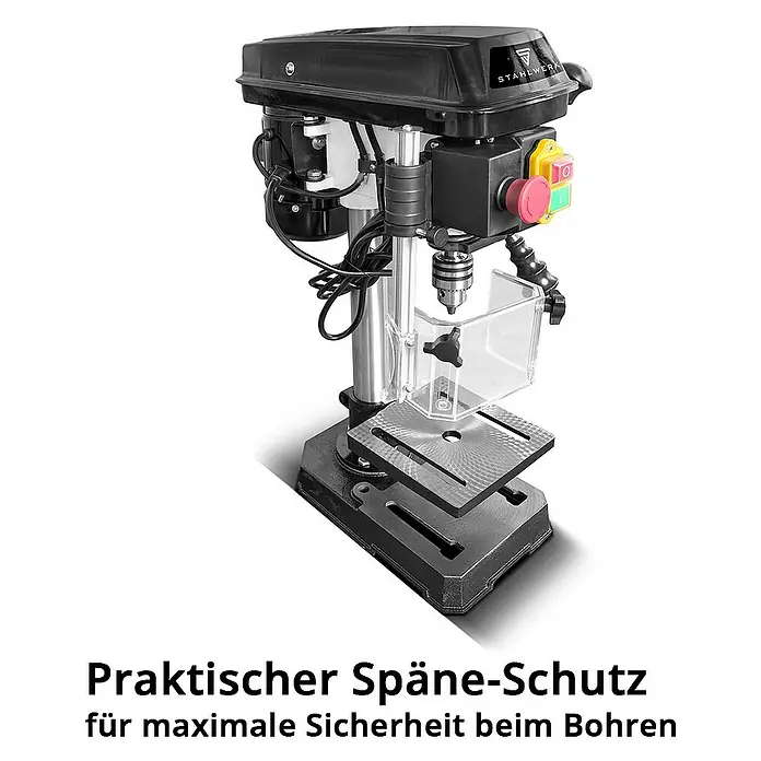 STAHLWERK Bohrmaschine BD-350 ST Säulenbohrmaschine 350W Leistung -  - Praktischer Späneschutz für maximale Sicherheit beim Bohren. Die Standbohrmaschine STAHLWERK mit Schutzvorrichtung.