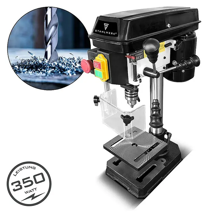 STAHLWERK Bohrmaschine BD-350 ST Säulenbohrmaschine 350W Leistung -  - Produktabbildung einer Tischbohrmaschine von STAHLWERK mit 350 Watt Leistung für präzise Bohrarbeiten in verschiedenen Materialien.