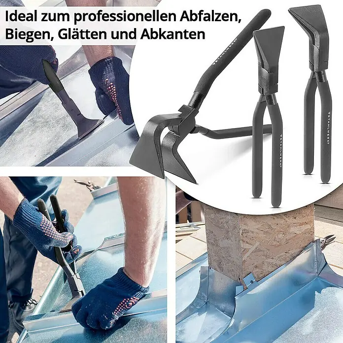 STAHLWERK Zangen-Set Falzzangen Set 0° 45° 90° 60 mm -  - Ideal zum professionellen Abfalzen, Biegen, Glätten und Abkanten. Stahlwerk Biege- und Kantwerkzeuge für Metallbearbeitung.