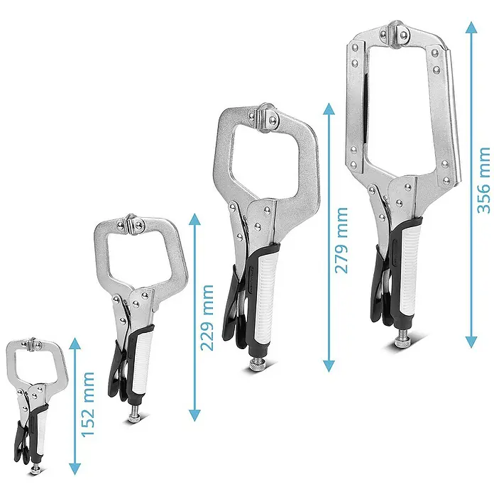 STAHLWERK Zangen-Set Gripzangen Set 4-teilig C-Form 6 bis 14 Zoll -  - Sortiment von vier C-Klemmen in verschiedenen Größen, von 152 mm bis 356 mm, für vielseitige Spannanwendungen.