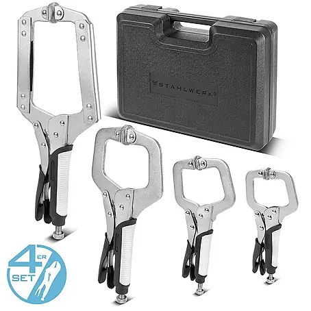 STAHLWERK  Zangen-Set Gripzangen Set 4-teilig C-Form 6 bis 14 Zoll