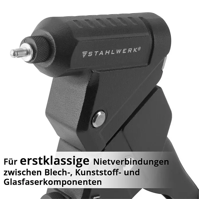 STAHLWERK Blindnietzange Nietzangen Set + 500 Nieten -  - Werkzeug für erstklassige Nietverbindungen von Stahlwerk. Ideal für Blech-, Kunststoff- und Glasfaserkomponenten.