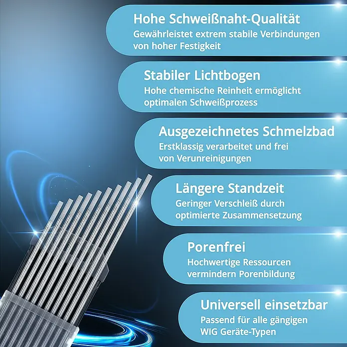 STAHLWERK WIG-Schweißstab Wolframelektroden 2,4 x 175 mm 10er Set - Durchmesser: 2,4 mm - Abbildung von WIG-Schweißelektroden mit hoher Schweißnahtqualität, stabilem Lichtbogen und ausgezeichnetem Schmelzbad für universellen Einsatz.