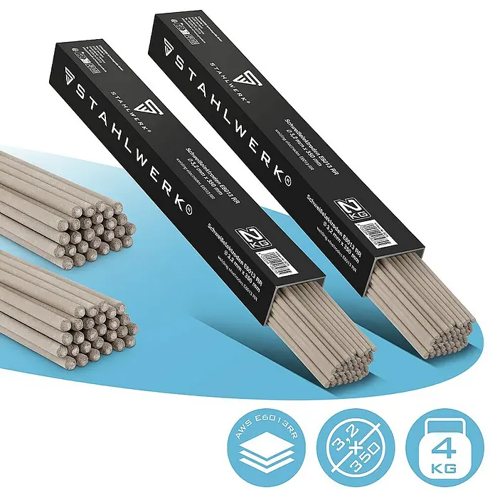 STAHLWERK Rutile Stahl-Elektrode 2 x Stabelektroden AWS E6013RR 3,2 x 350 mm 2 kg - Durchmesser: 3,2 mm - Abbildung von STAHLWERK Schweißelektroden E6013 RR mit 3,2 mm Durchmesser und 350 mm Länge, ideal für Schweißarbeiten.