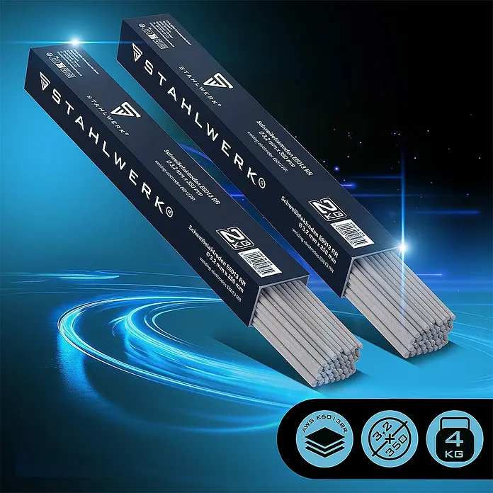 STAHLWERK Rutile Stahl-Elektrode 2 x Stabelektroden AWS E6013RR 3,2 x 350 mm 2 kg - Durchmesser: 3,2 mm - Zwei Packungen STAHLWERK Schweißelektroden E6013 RR, 3,2 mm x 350 mm, ideal für Schweißarbeiten.