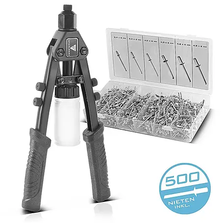 STAHLWERK  Blindnietzange Nietzangen Set + 500 Nieten