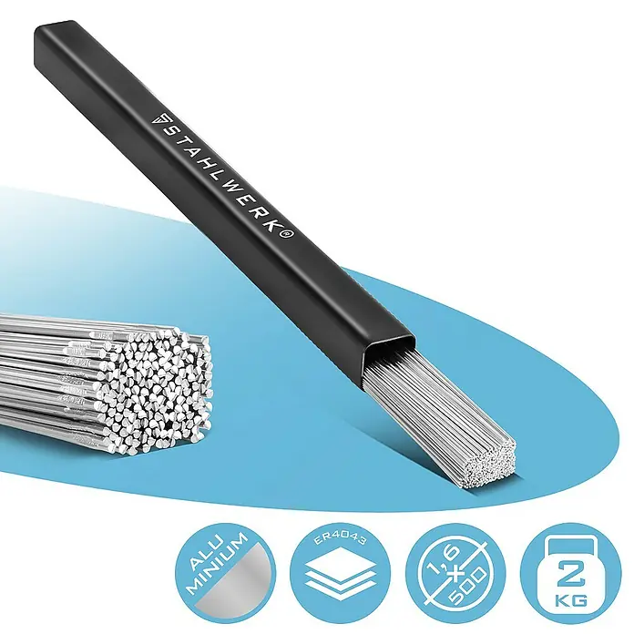 STAHLWERK WIG-Schweißstab Schweißstäbe ER4043Si5 Aluminium hochlegiert / Ø 1,6 mm x 500 mm 2 kg - Durchmesser: 1,6 mm - Eine Packung STAHLWERK Aluminium Schweißdrähte ER4043 mit 1,6x500mm, 2kg Packungsgewicht für professionelle Schweißarbeiten.