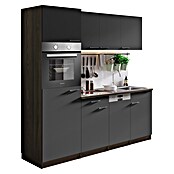 Respekta Cocina (Ancho: 205 cm, Con placa vitrocerámica, Imitación de madera de roble York, Gris)